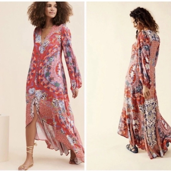 Free People Red and Blue Marais Dress - Picture 1 of 12
